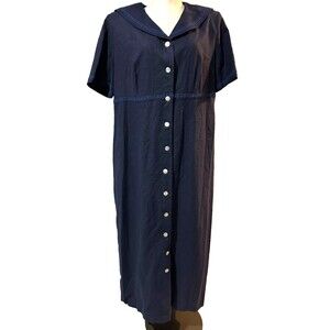 Casual Corner Women’s Vintage Linen Blend Collar Maxi Dress size 16W Cottagecore